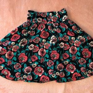 black hot pink and teal Floral Skirt